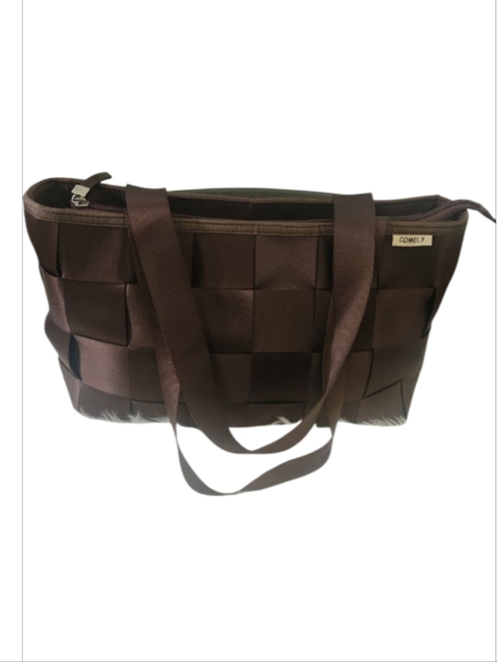 Y2K Comely Woven Seat Belt Shoulder Bag Chocolate Brown